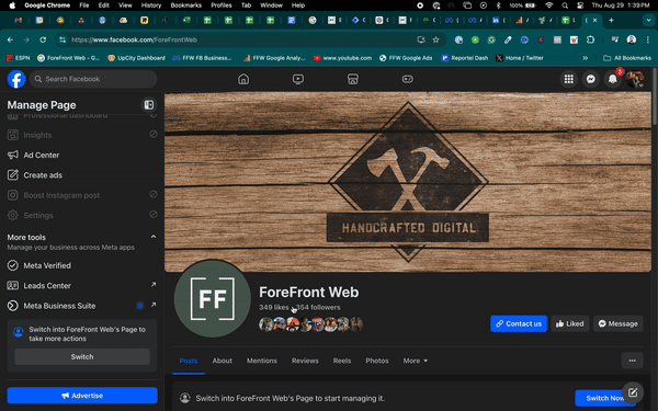 switching into your facebook business page