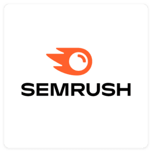 The Semrush logo features an orange flame and arrow design above the bold black letters of SEMRUSH, embodying the dynamic energy perfect for web design or any marketing agency seeking cutting-edge digital marketing services.