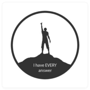 Silhouette of a person standing on a hill, raising one hand triumphantly inside a circle. The text below reads I have EVERY answer. Perfect for those who dominate web design or lead a digital marketing agency with confidence.