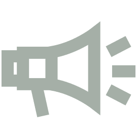 A simple gray megaphone icon on a transparent background, with sound lines emanating from the horn, symbolizing announcements or communication—ideal for a digital marketing companys branding or SEO services promotion.