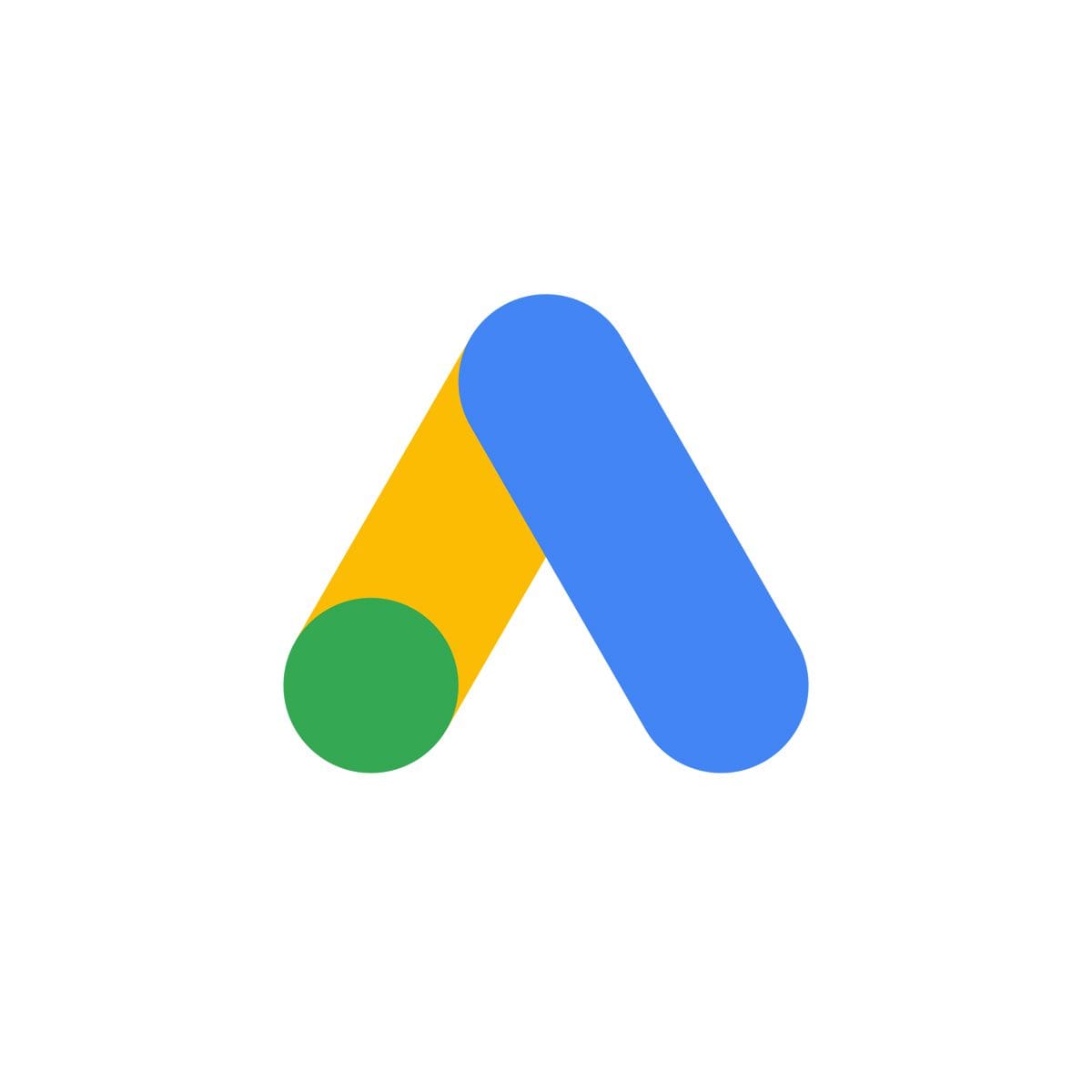 Google Ads logo featuring a modern design with two overlapping shapes: a blue vertical bar on the right and a yellow diagonal bar with a green circle at the bottom on the left. It embodies innovation, much like how a marketing agency crafts dynamic strategies on a white background.