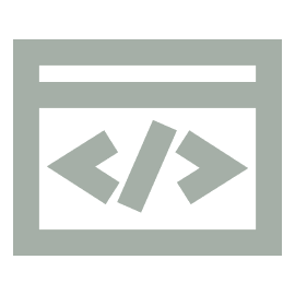 Icon depicting a web browser window with a pair of coding brackets in the center, symbolizing code development or programming, set against a green background—perfectly representing web design expertise.