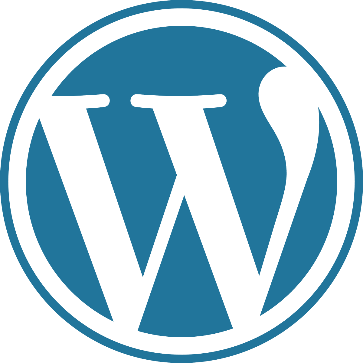 Blue and white WordPress logo featuring a stylized W inside a circle, embodying the sleek professionalism of a top-notch web design agency.