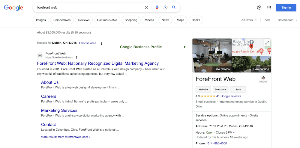forefront web google business profile