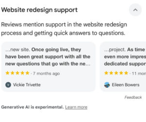 AI summary on GBP showing reviews of ForeFront Web